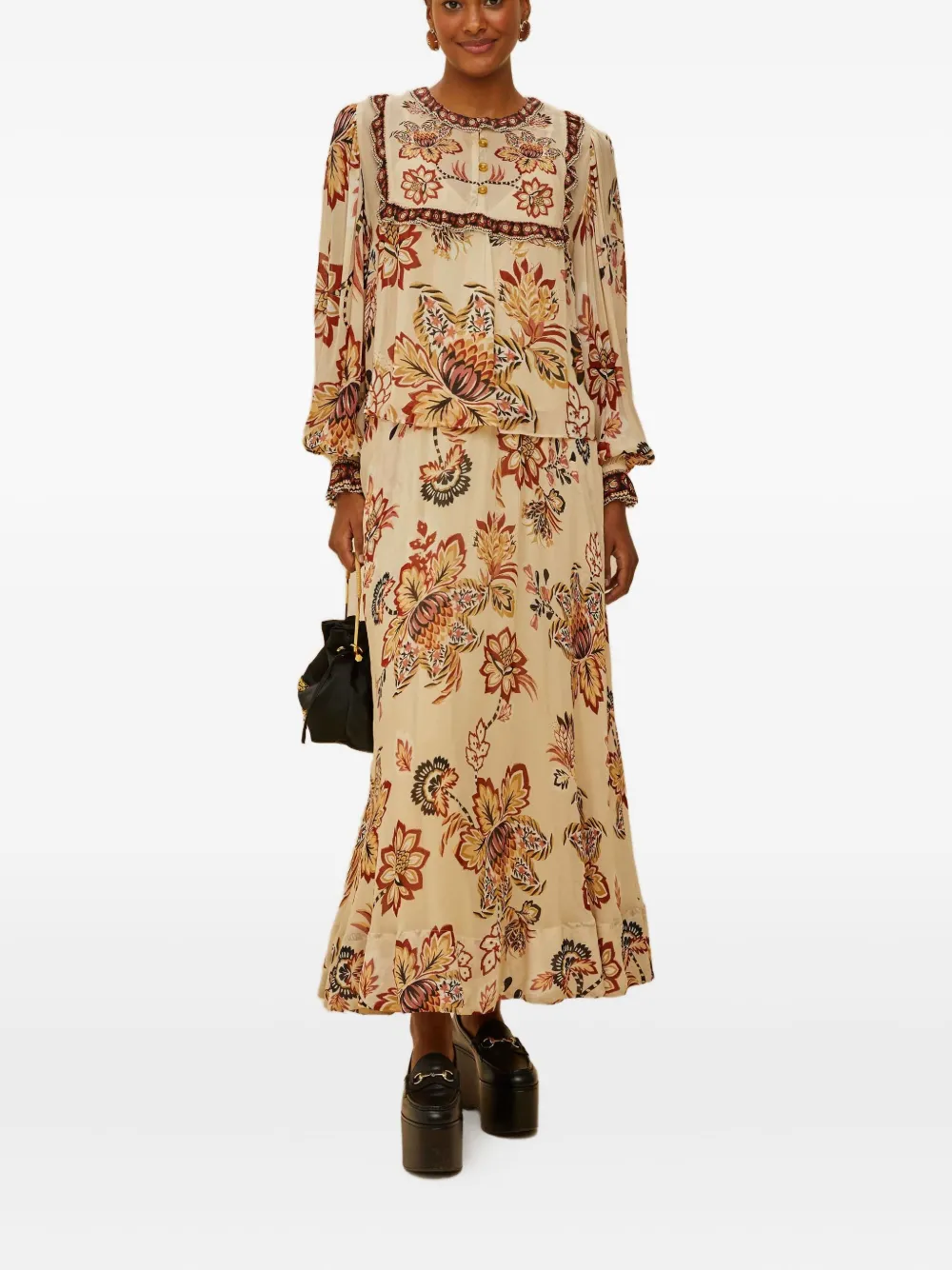 FARM Rio floral-print ruffled midi skirt - Toni neutri