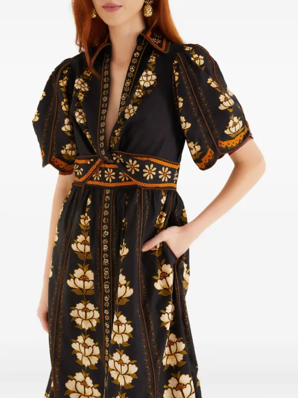 Farm Rio Embroidered Flowers Midi Dress - Black Farm Rio Embroidered Flowers Midi Dress - Black