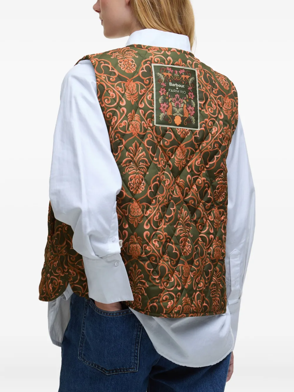 Farm Rio Quilted Patterned Gilet In Brown