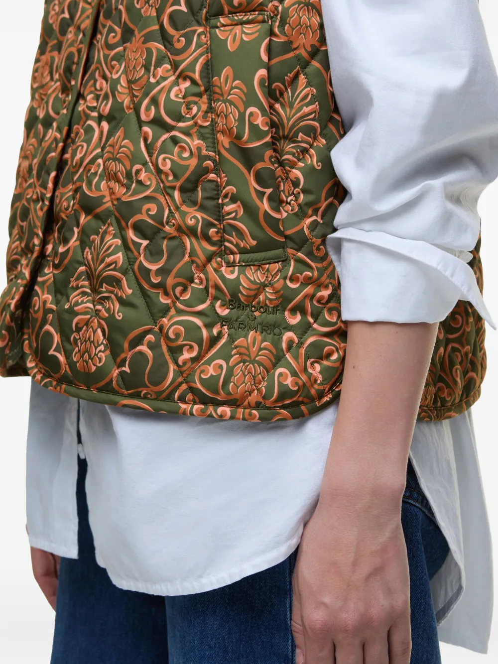 Farm Rio Quilted Patterned Gilet In Brown