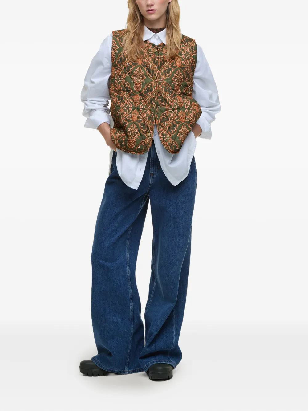 Farm Rio Quilted Patterned Gilet In Brown