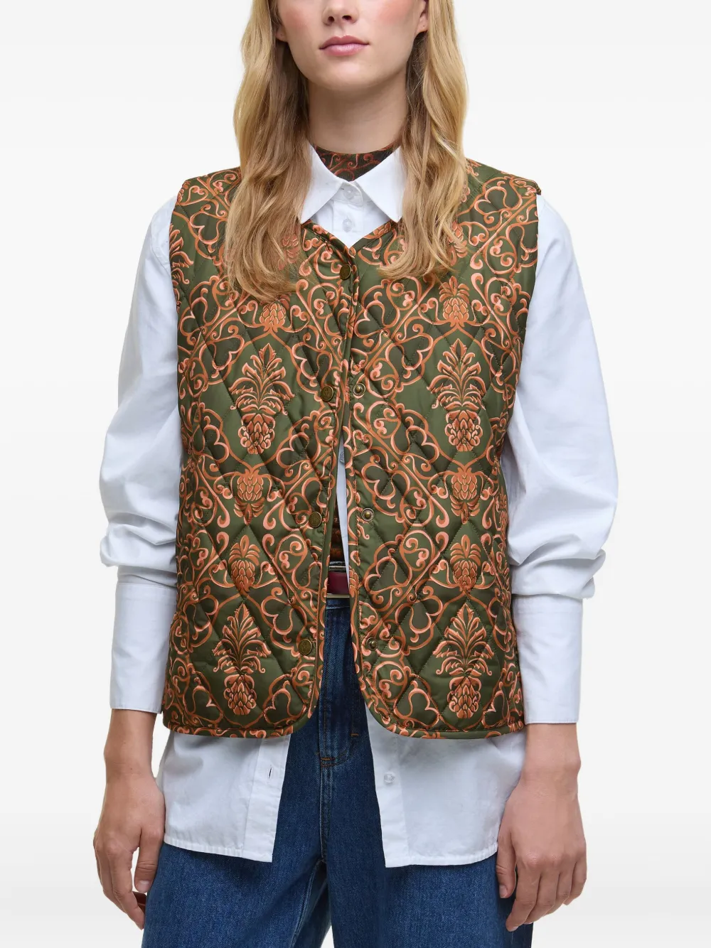 Farm Rio Quilted Patterned Gilet In Brown