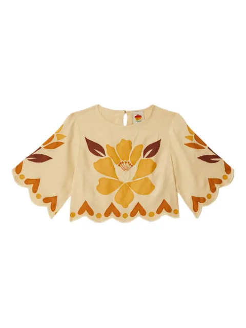 FARM Rio floral-appliqué scalloped top