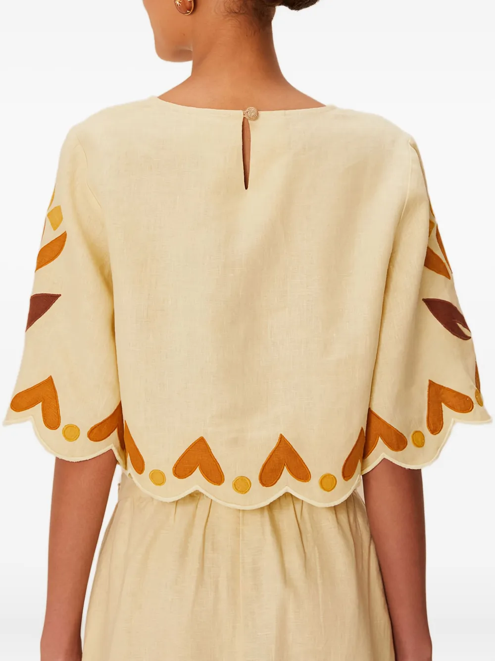 FARM Rio Gewelfde top met bloemapplicatie Beige