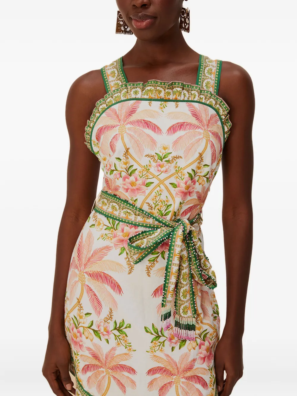 Farm Rio Palm Dress Off-white Sleeveless Angled Mini Dress In Multi