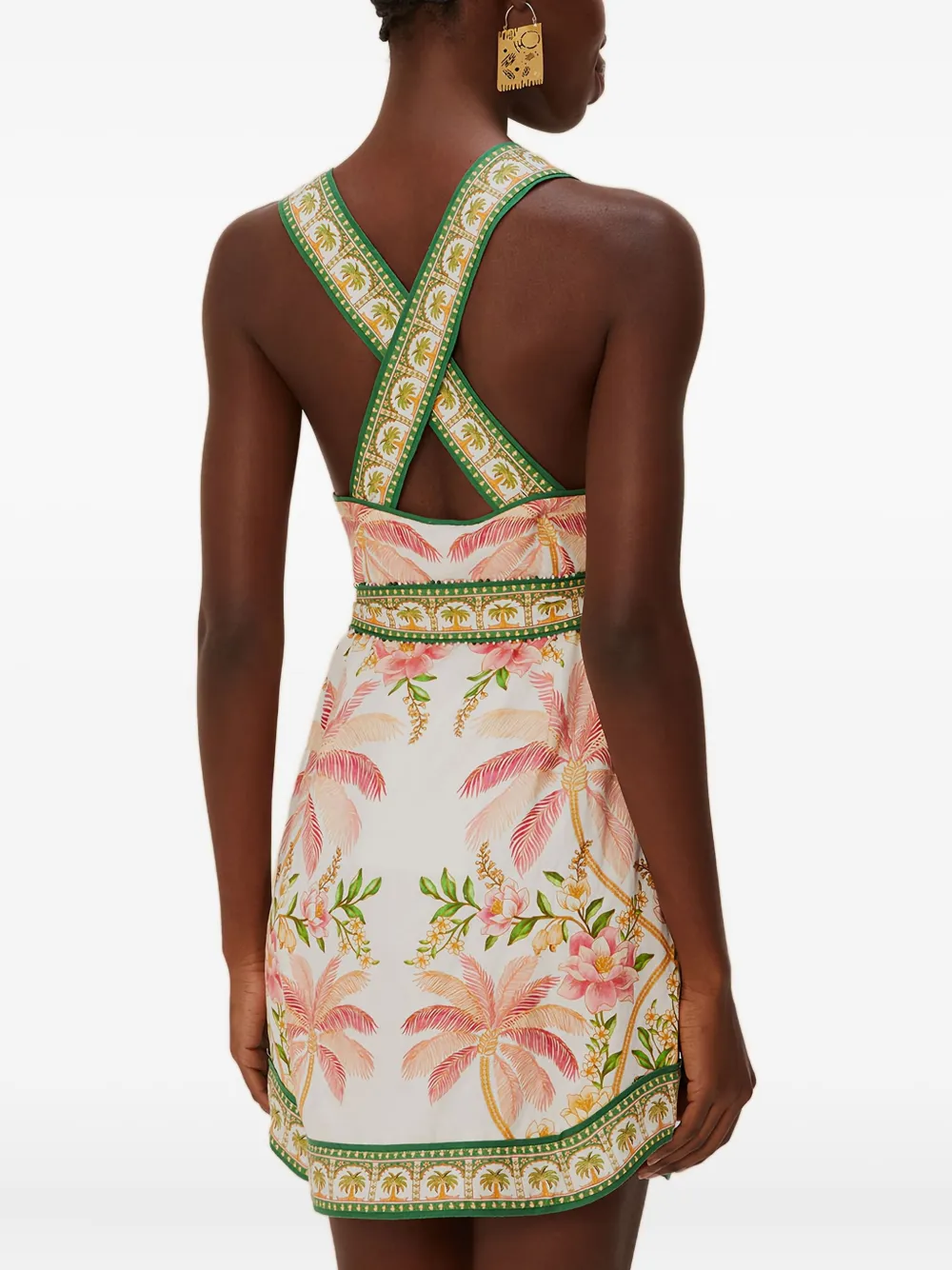 Farm Rio Palm Dress Off-white Sleeveless Angled Mini Dress In Multi