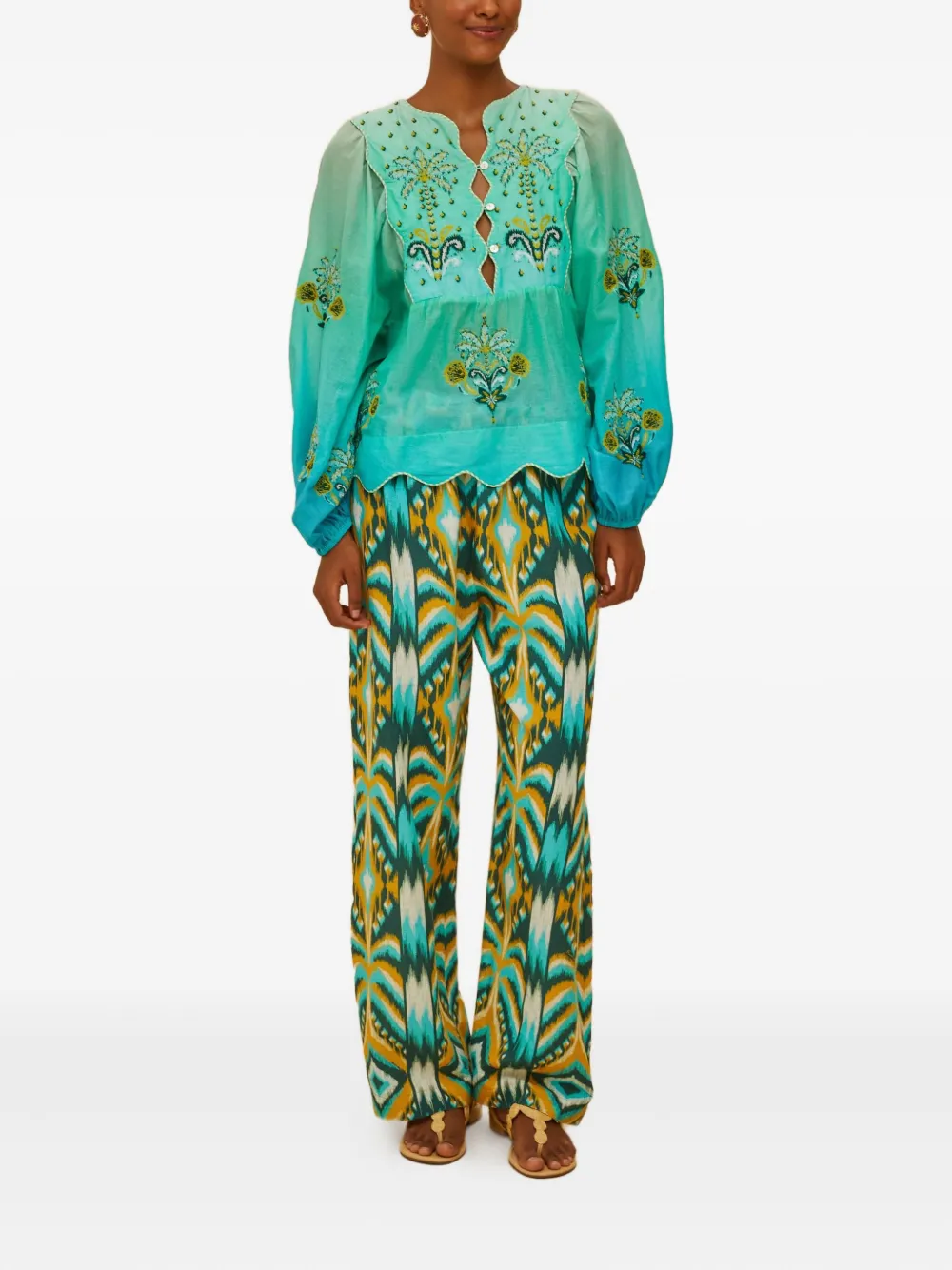 FARM Rio Palm Tree embroidered top - Groen