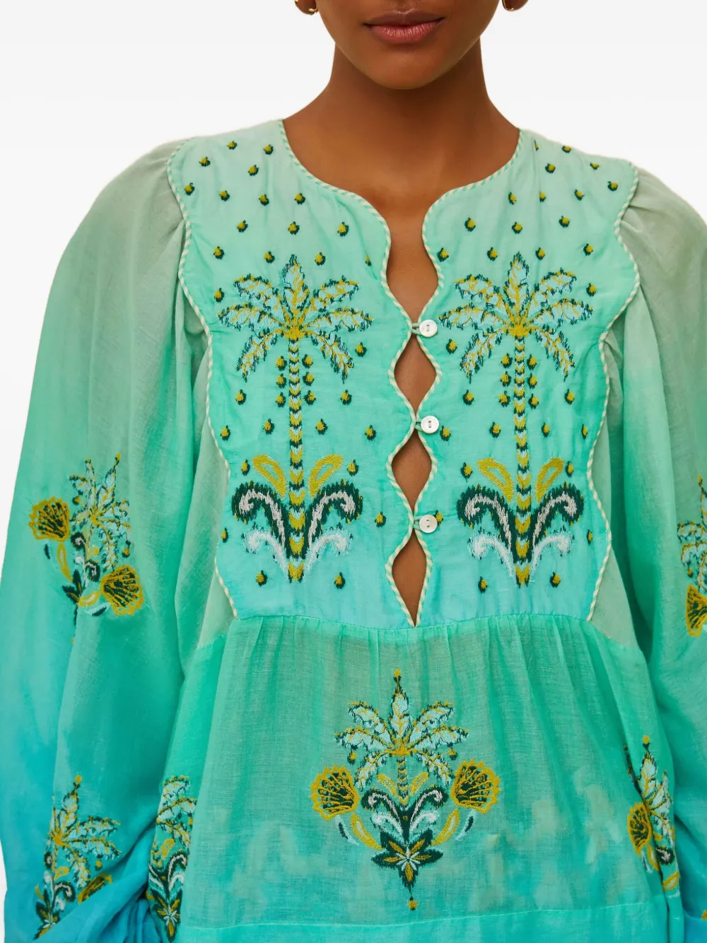 FARM Rio Top met geborduurde palmboom Groen