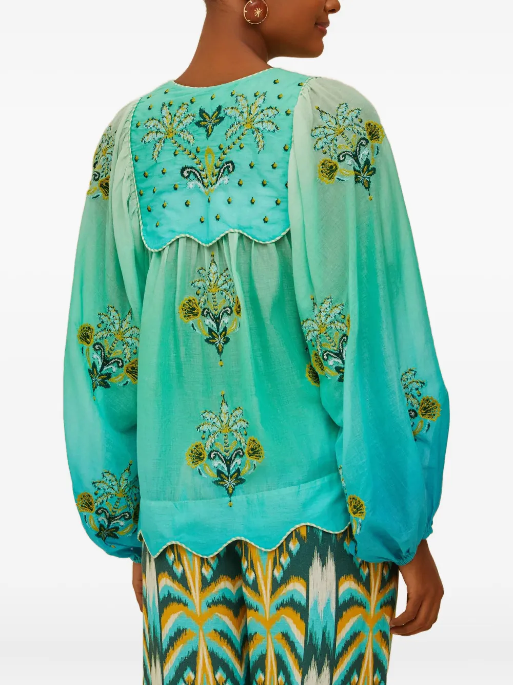 FARM Rio Top met geborduurde palmboom Groen