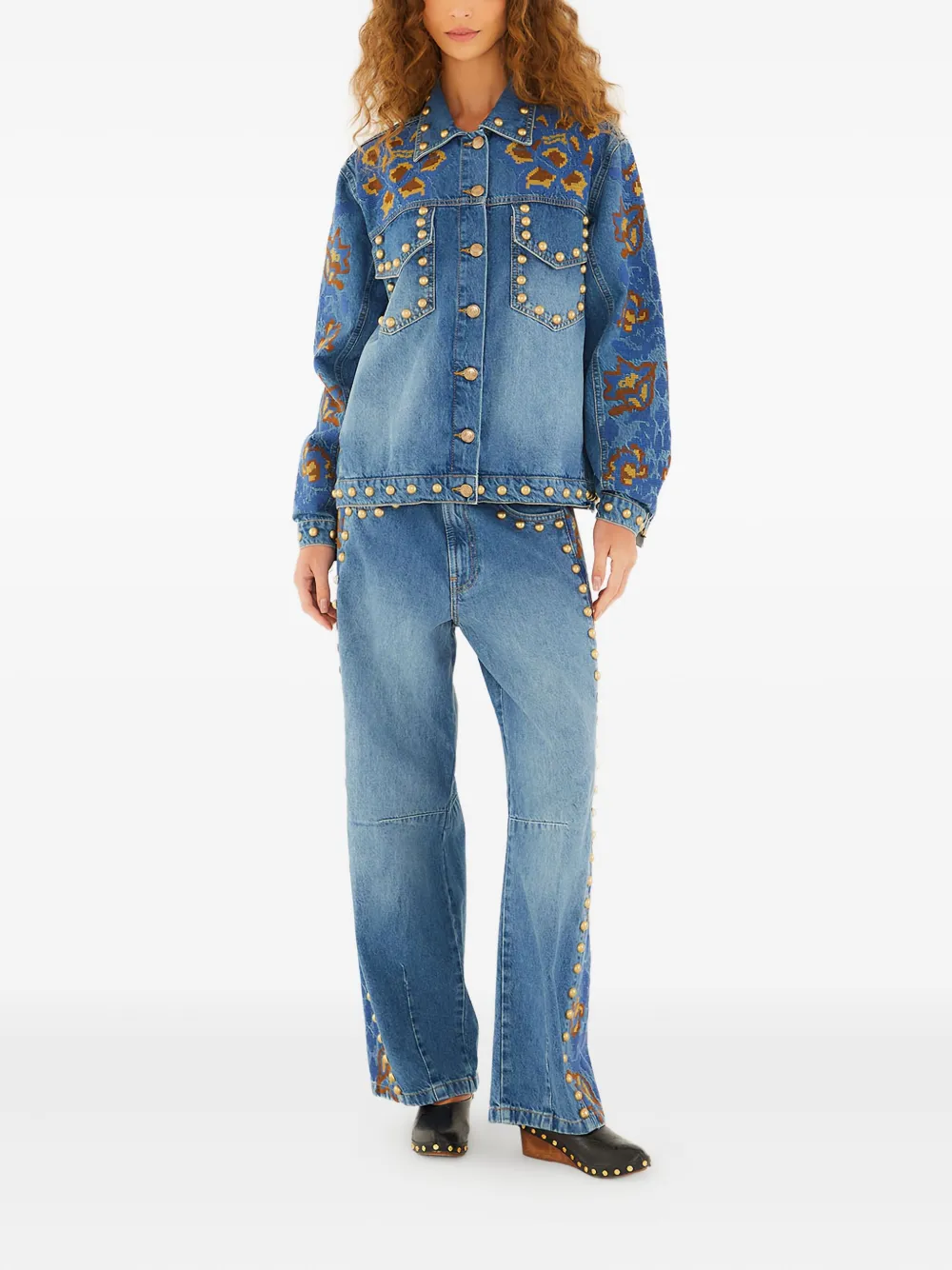 FARM Rio Jack verfraaid met bloemen en studs Blauw
