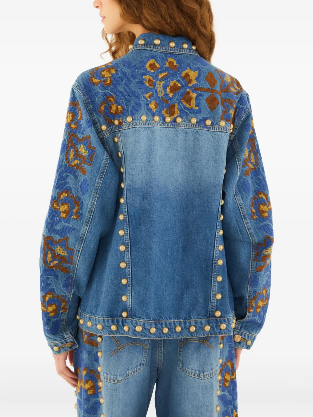 FARM Rio Jack verfraaid met bloemen en studs Blauw