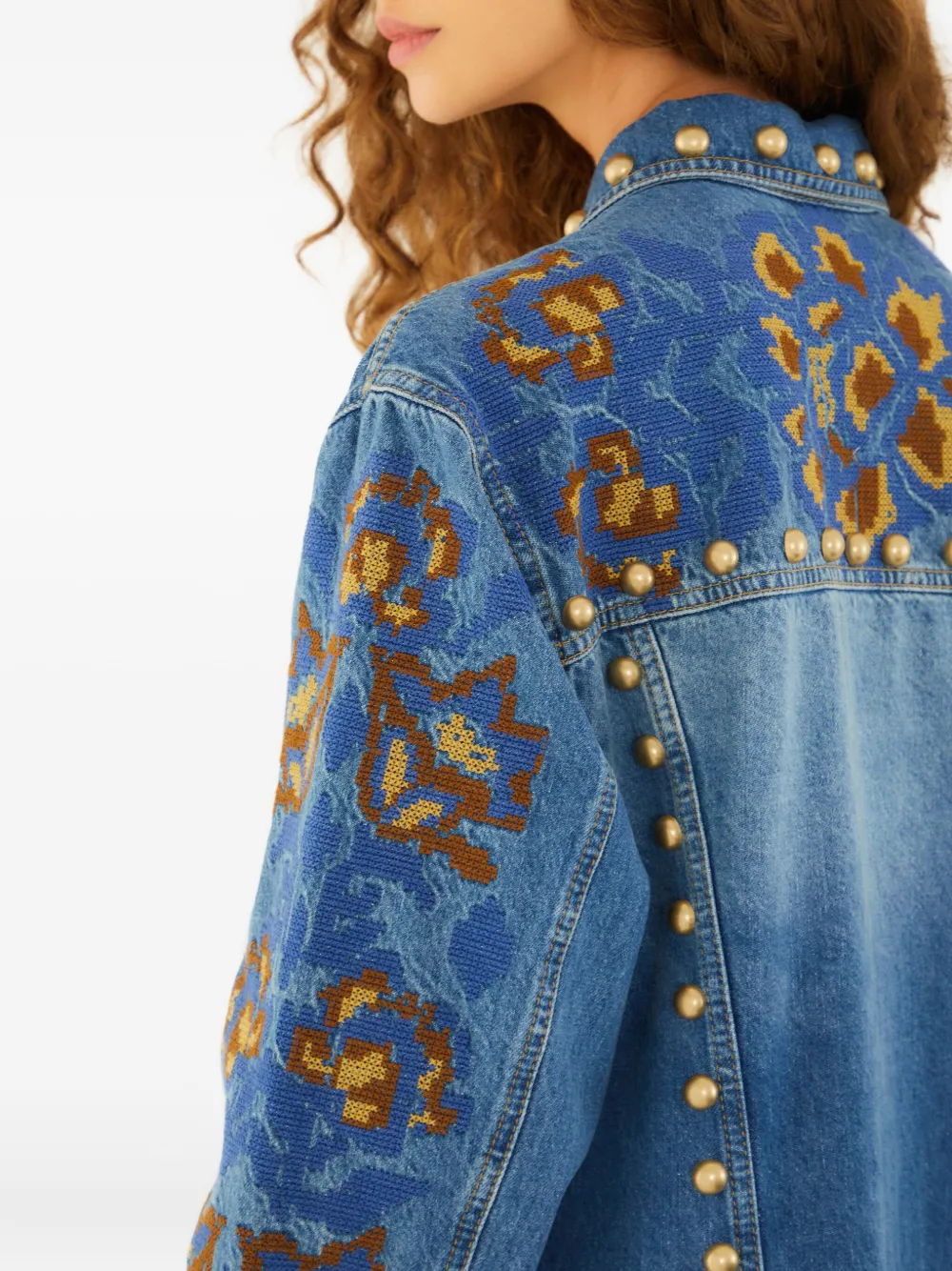FARM Rio Jack verfraaid met bloemen en studs Blauw