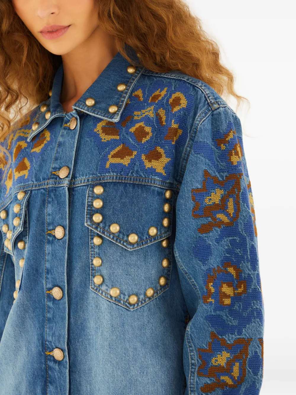 FARM Rio Jack verfraaid met bloemen en studs Blauw