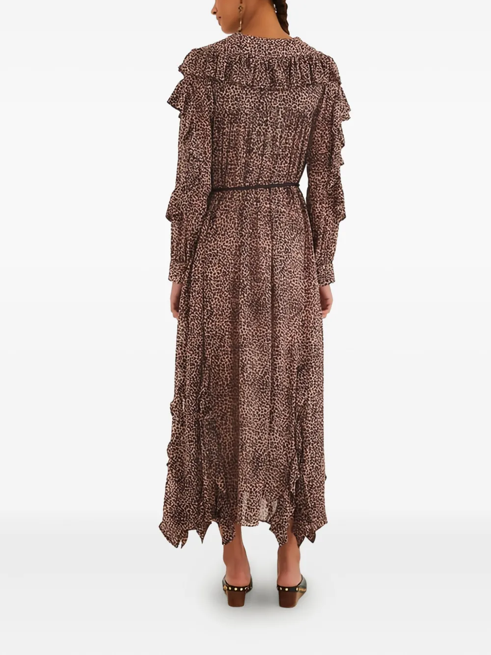 FARM Rio Midi-jurk met luipaardprint en ruches Roze