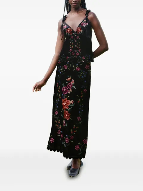 FARM Rio scalloped floral-print midi skirt