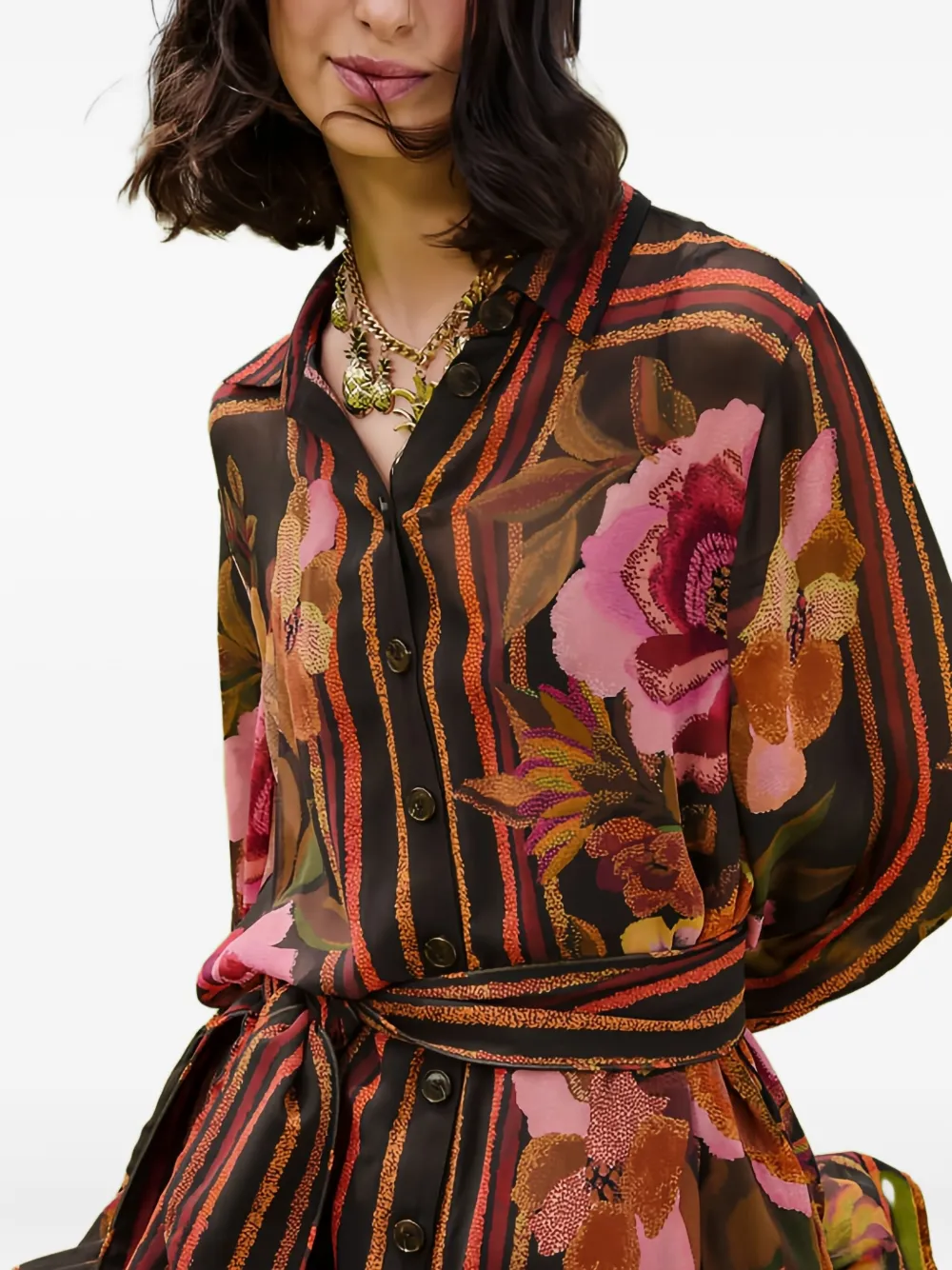 FARM Rio Gestreepte mini-jurk met bloemenprint Zwart