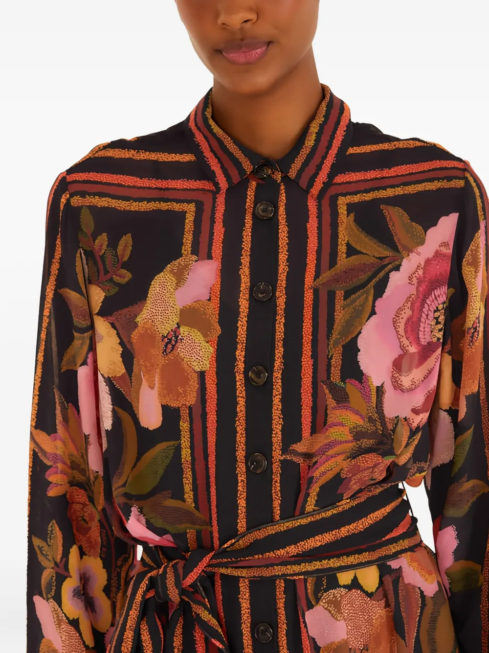 FARM Rio Gestreepte mini-jurk met bloemenprint Zwart