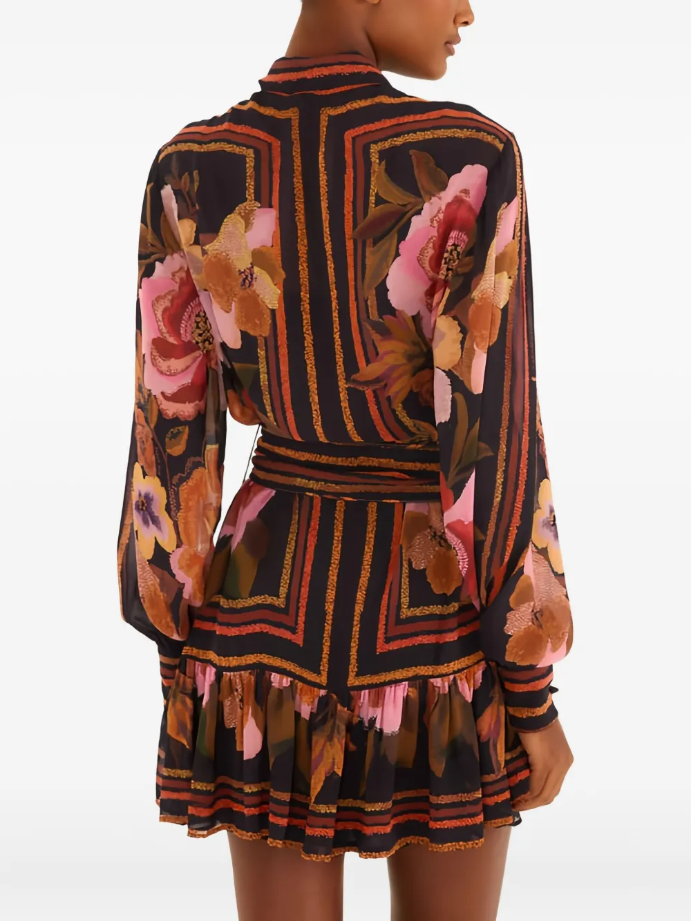 FARM Rio floral striped mini dress - Zwart