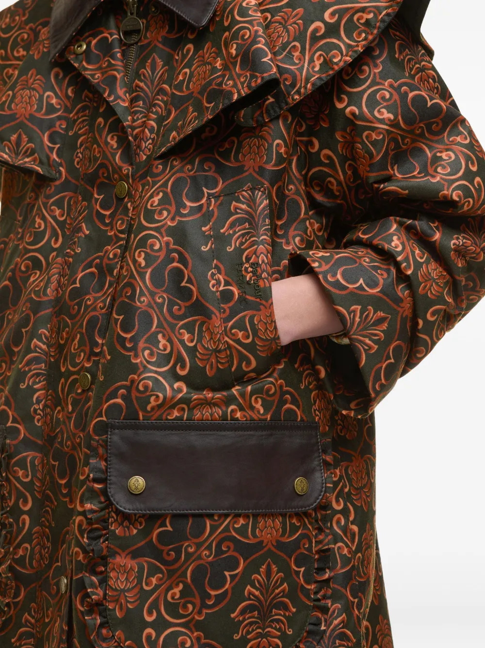 Farm Rio Luana Ruffled-collar Patterned Coat In Brown