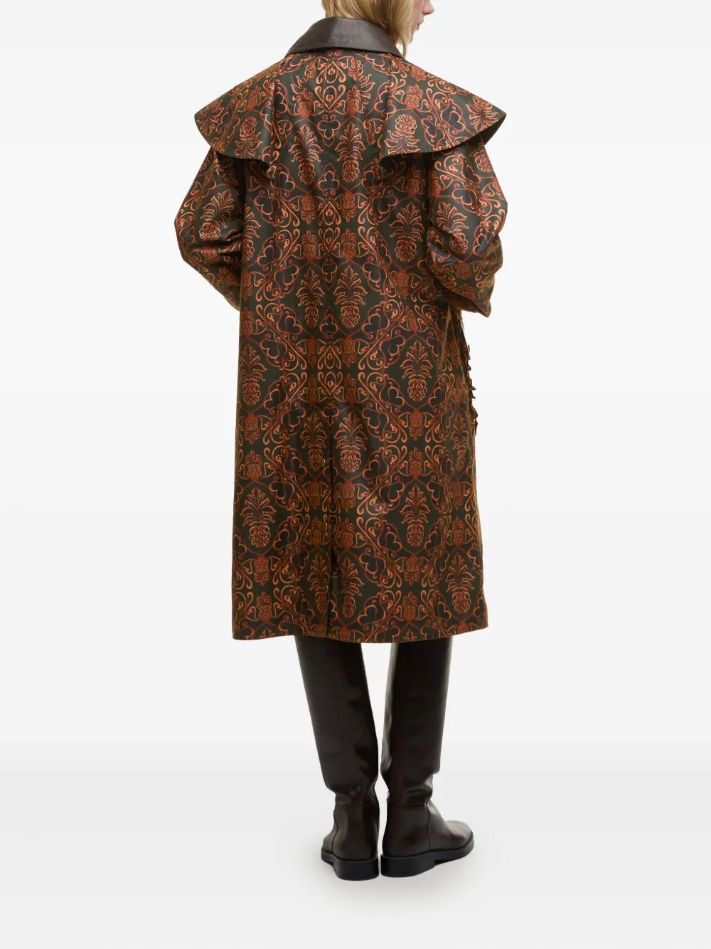 Farm Rio Luana Ruffled-collar Patterned Coat In Brown