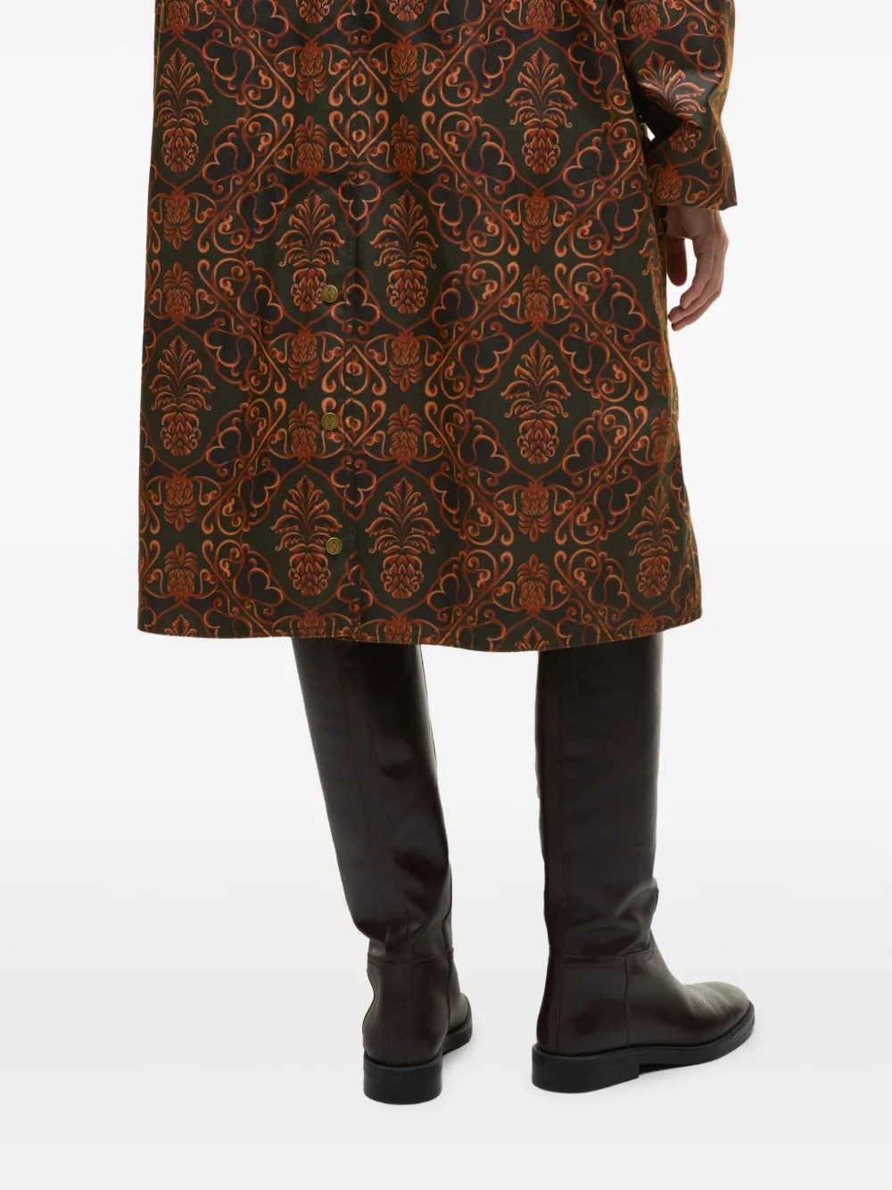 Farm Rio Luana Ruffled-collar Patterned Coat In Brown