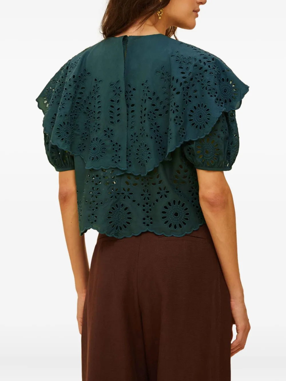 Farm Rio Cut-out Ruffled Blouse In Green