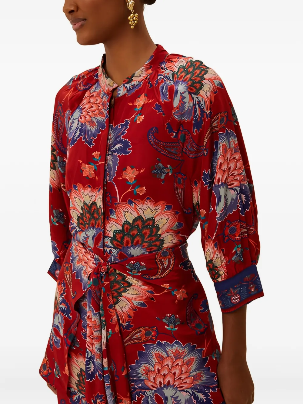 FARM Rio Midi-jurk met gestrikte taille en bloemen Rood