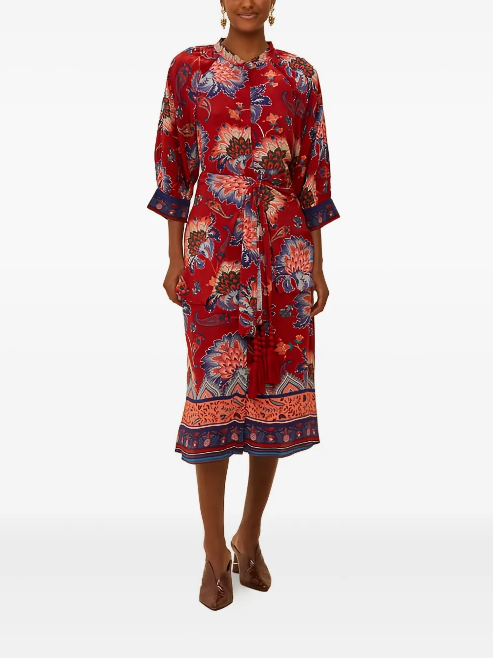 FARM Rio tie-waist floral midi dress - Rood