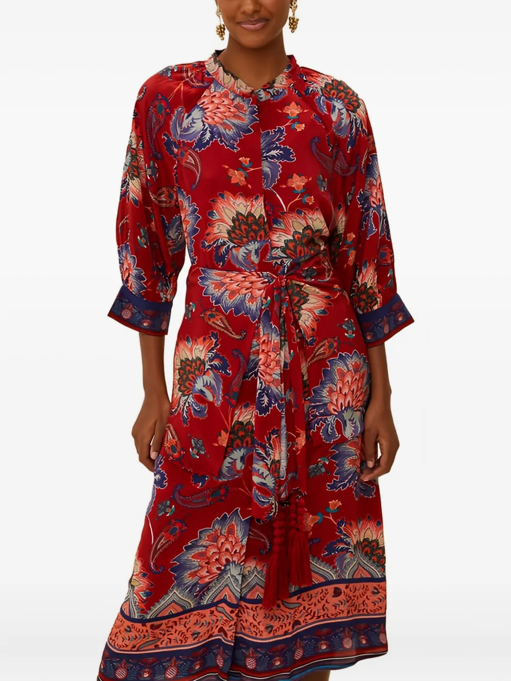 FARM Rio tie-waist floral midi dress - Rosso