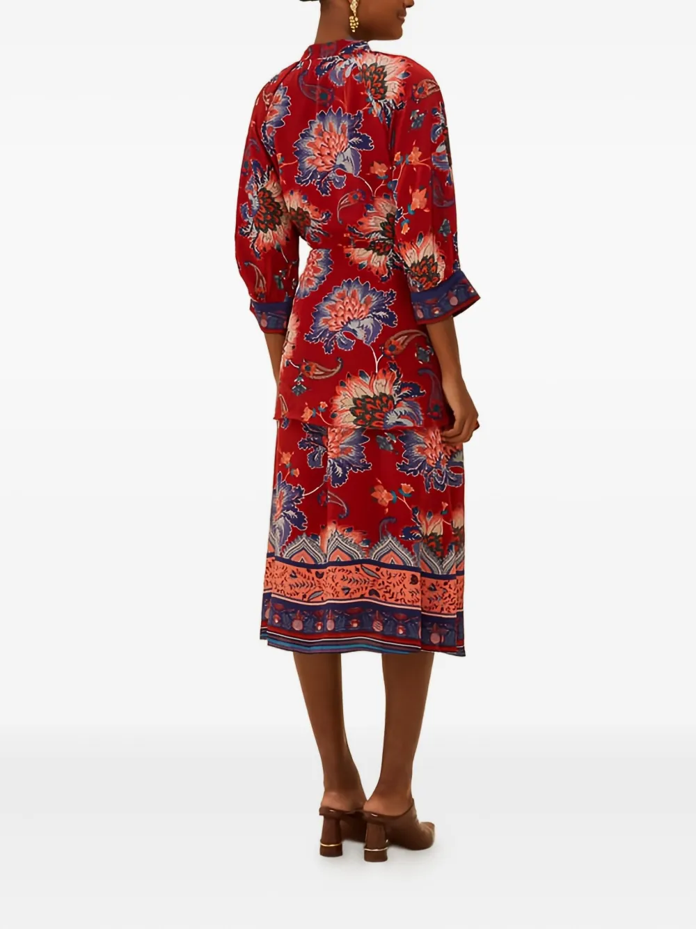 FARM Rio Midi-jurk met gestrikte taille en bloemen Rood