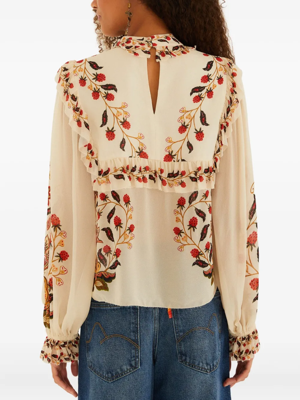 FARM Rio Shirt met bloemenprint en ruches Beige
