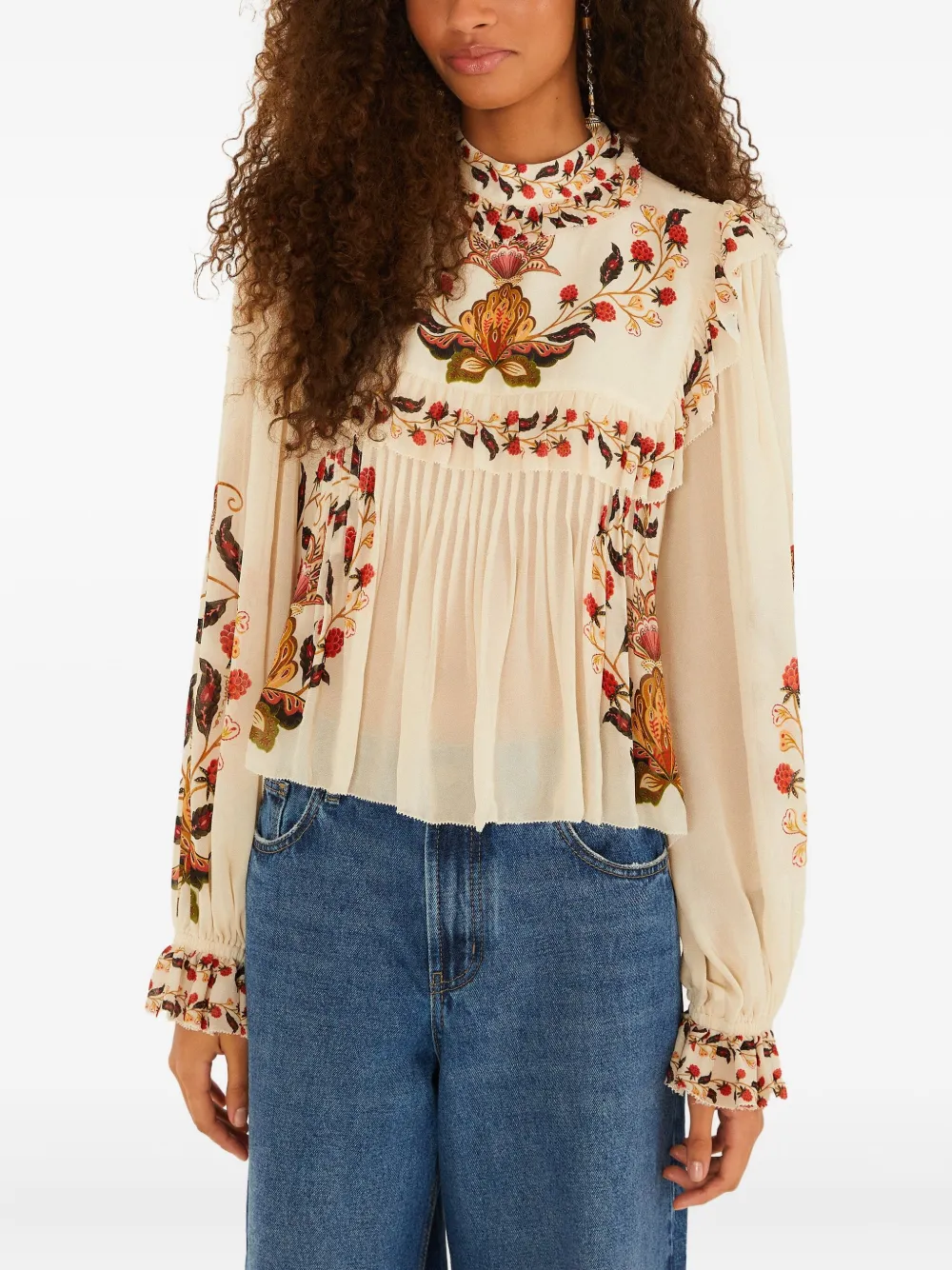 FARM Rio ruffled floral blouse - Beige