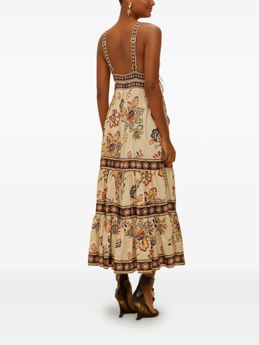 FARM Rio Midi-jurk met bloemenprint Beige