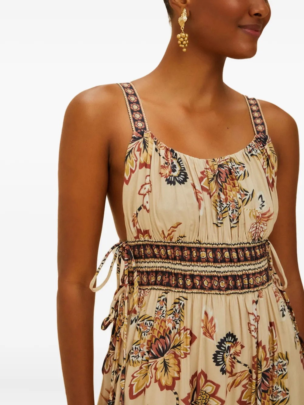 FARM Rio Midi-jurk met bloemenprint Beige