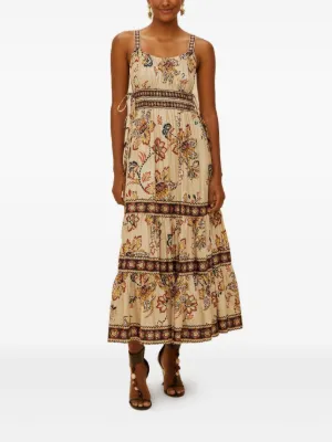 brown pineapple jewelry midi dress Déotille Brown Braided Cutout Shirred Midi Dress main image 1