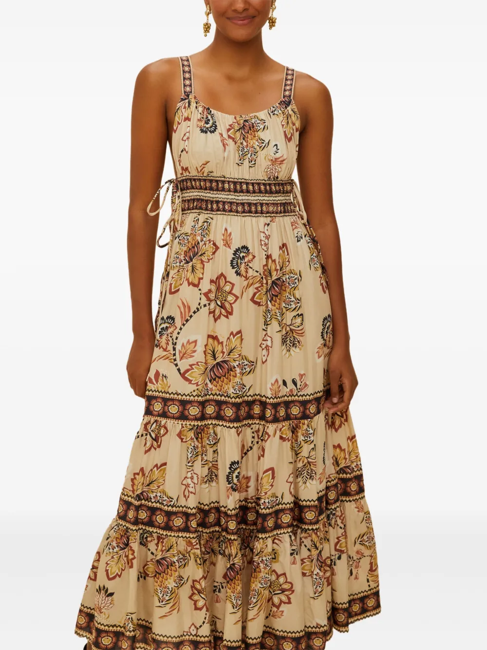 FARM Rio Midi-jurk met bloemenprint - Beige