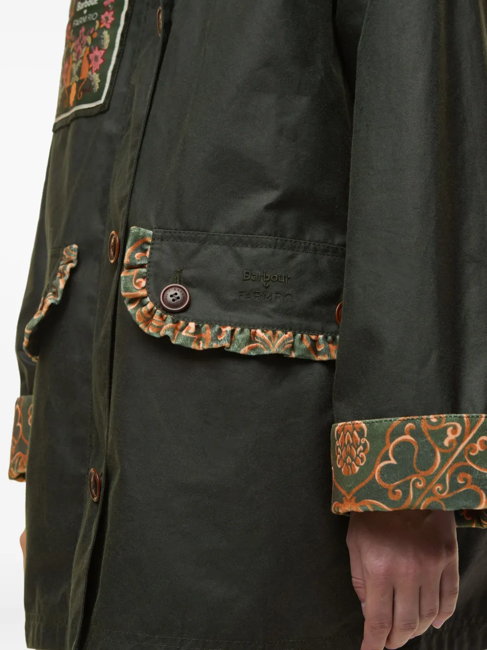 FARM Rio x Barbour Maria Clara jas met ruches en patch Groen