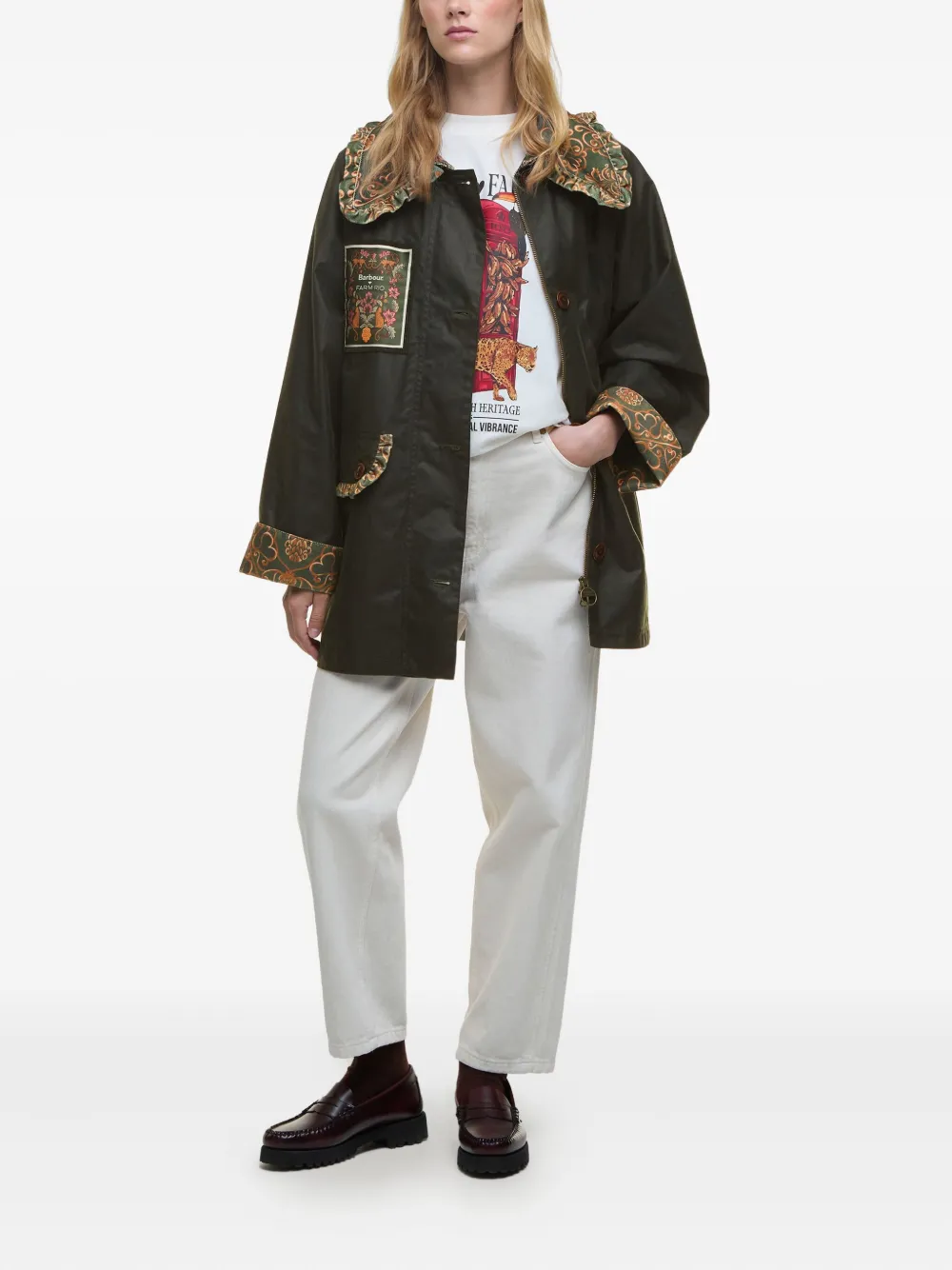 FARM Rio x Barbour Maria Clara ruffled patch coat | Single Breasted Coats | Image 2