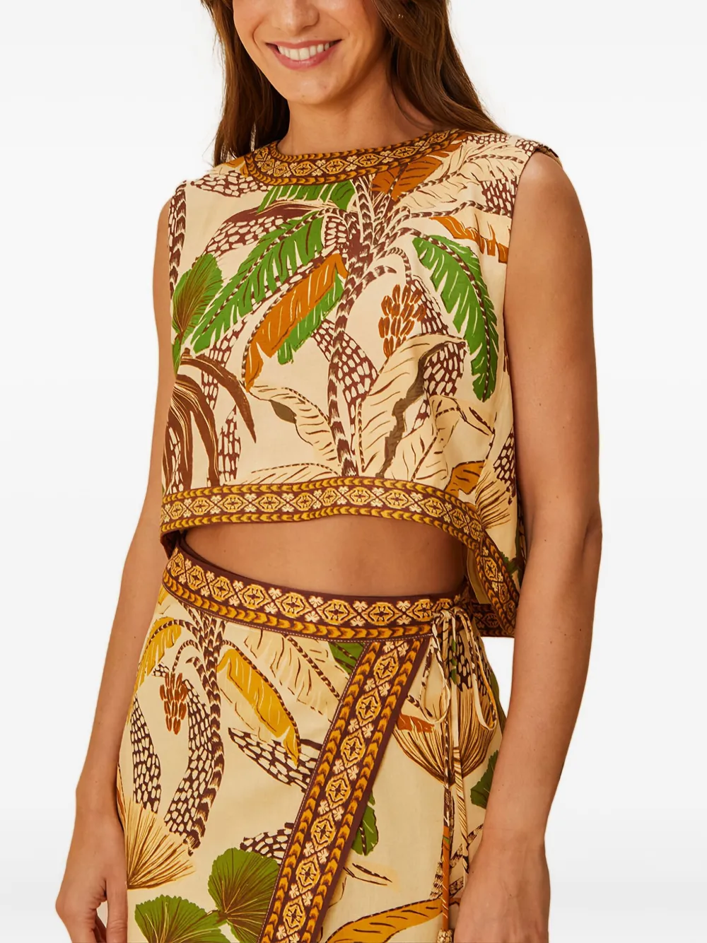  Farm Rio Foliage Sketch Open Back Top - Neutrals 