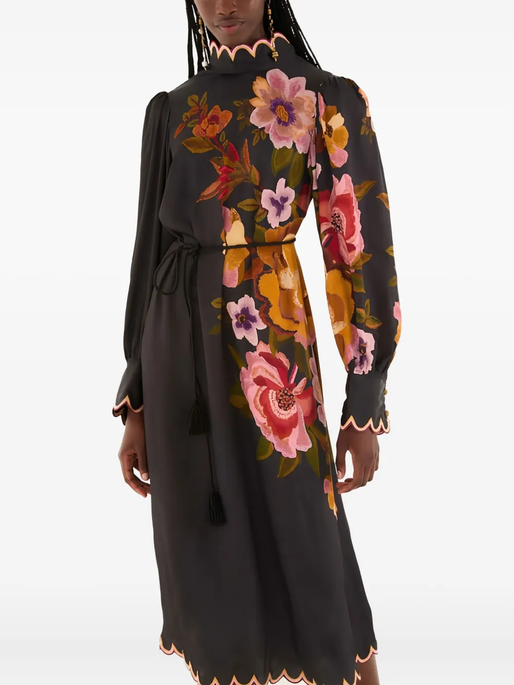 FARM Rio scalloped floral midi dress - Nero