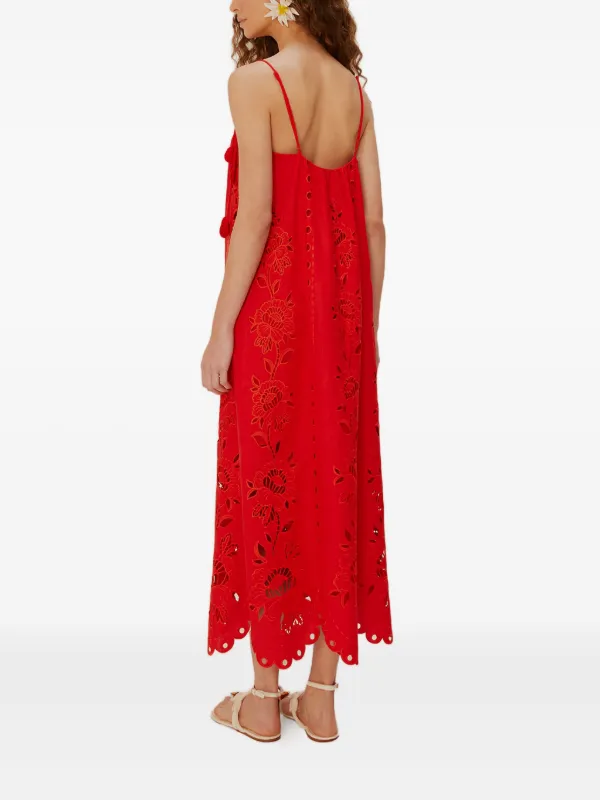 FARM Rio floral-embroidered Midi Dress | Red | FARFETCH NO