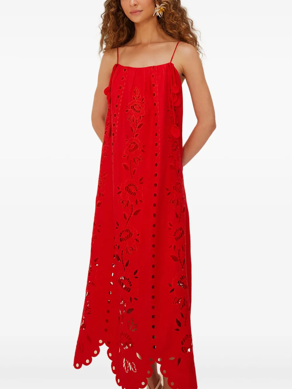 FARM Rio floral-embroidered midi dress - Rood