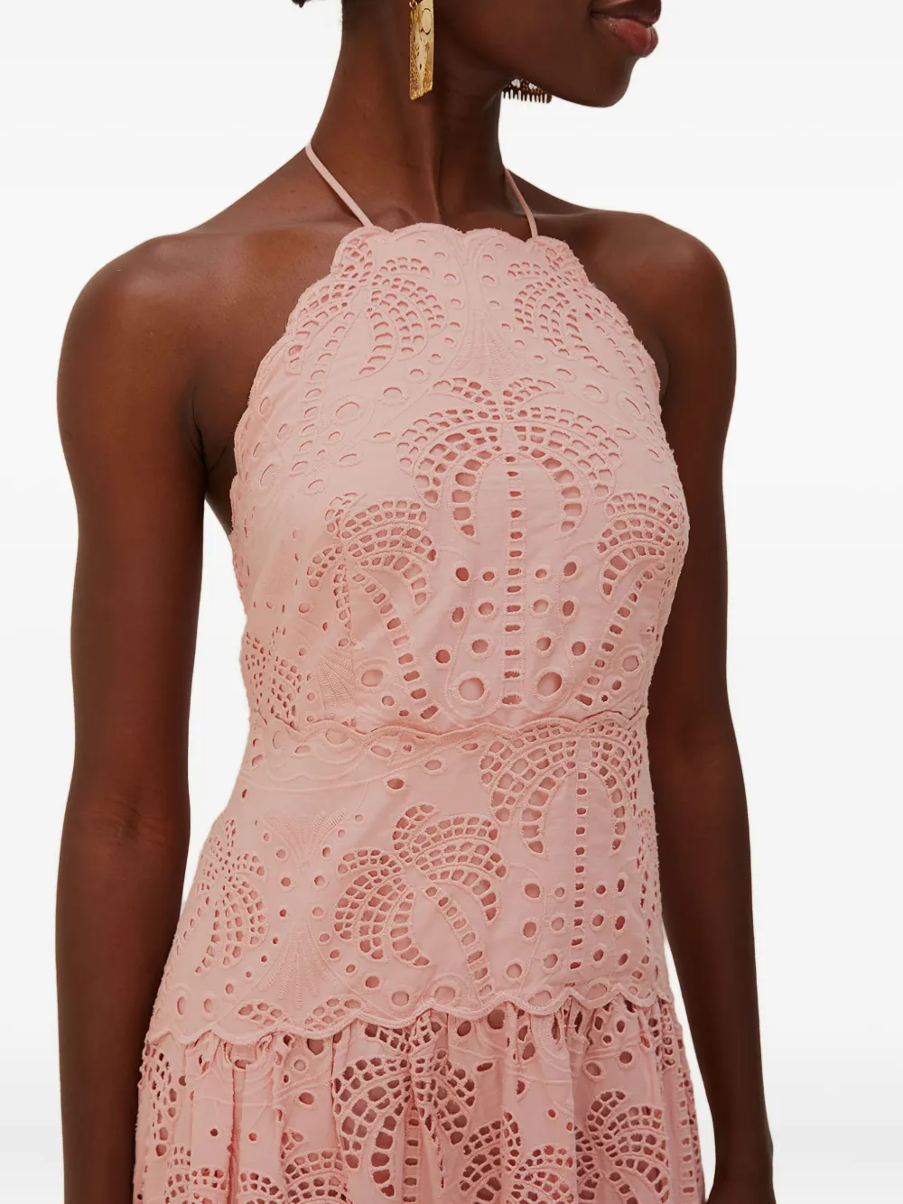 FARM Rio Midi-jurk met halternek en ringlets Roze