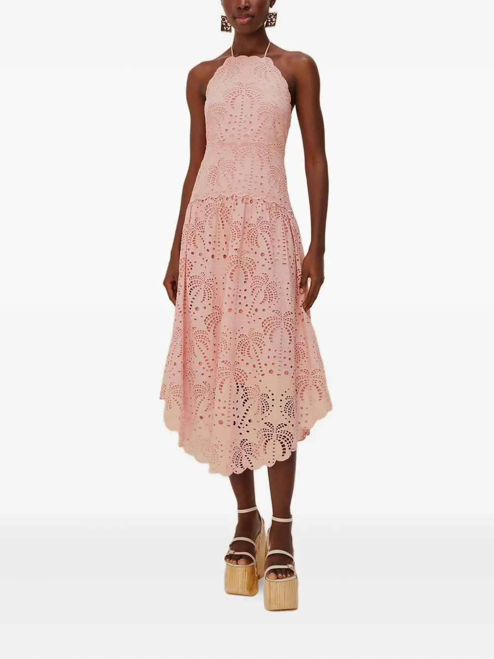 FARM Rio Midi-jurk met halternek en ringlets - Roze