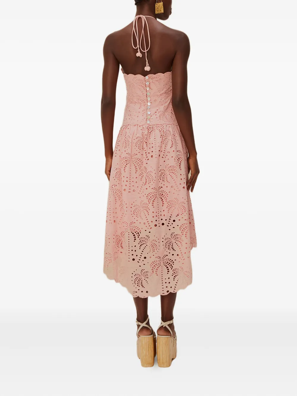 FARM Rio Midi-jurk met halternek en ringlets Roze