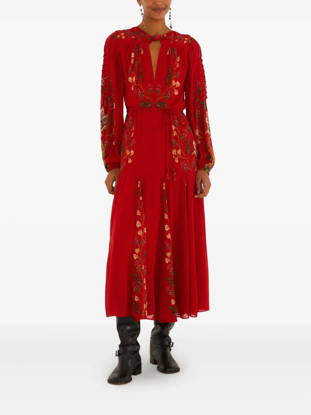 FARM Rio Maxi-jurk met geborduurde bloemen - Rood