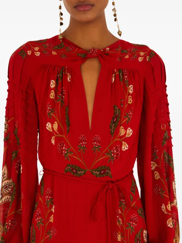 Farm Rio Floral-embroidered Maxi Dress - Red
