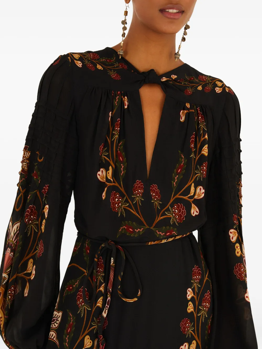 FARM Rio Maxi-jurk met bloemenprint en strik Zwart