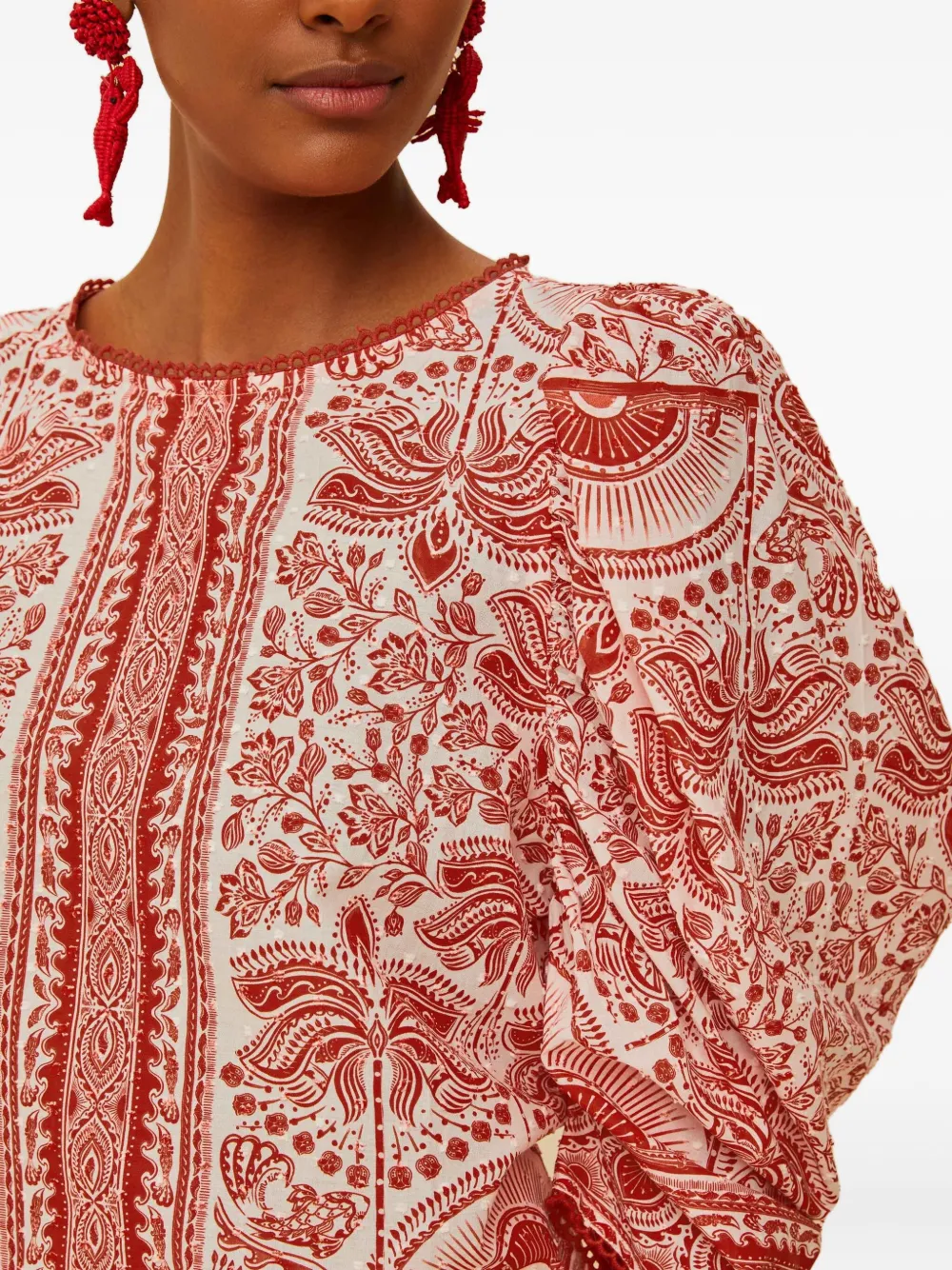 FARM Rio Top met pofmouwen en patroon Rood