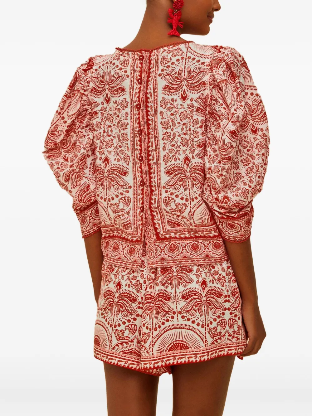 FARM Rio Top met pofmouwen en patroon Rood